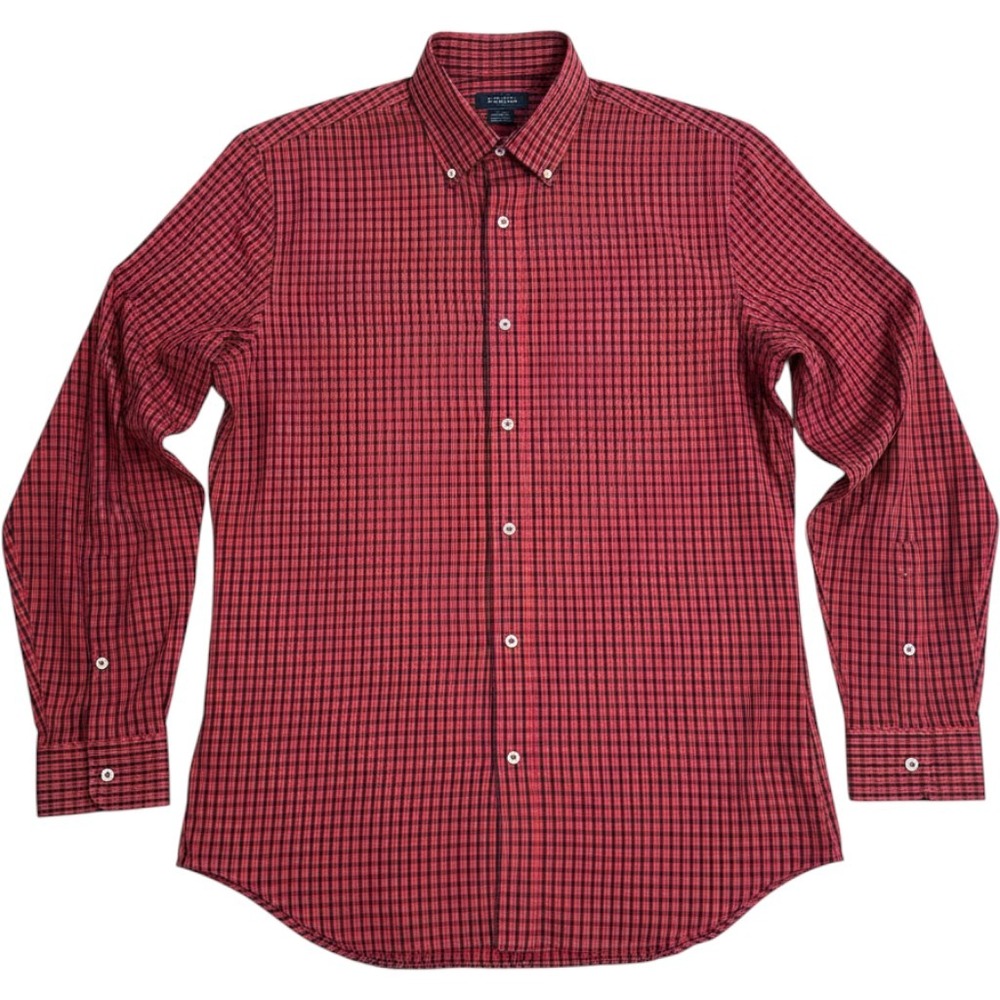 Tommy Hilfiger Mens Slim Fit Red Black Check Button Down Shirt 16.5 36-37